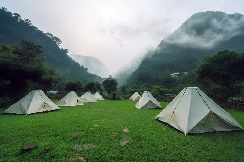 高山绿草中团建露营帐篷营地摄影,高清,摄影图,摄影图片,图片大全,摄影图免费下载